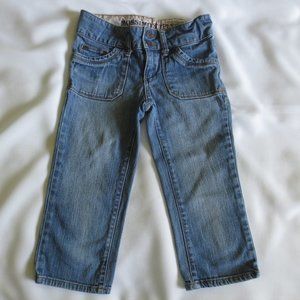 4/$14 MOSSIMO girls BLUE jeans DENIM capri CROPPED low rise ADJUSTABLE size 8